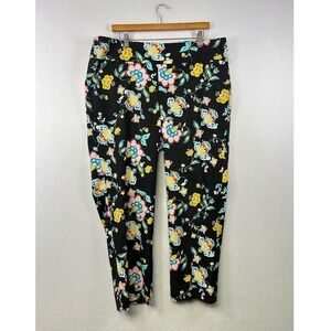 Zac & Rachel Woman Floral Black Pants Stretch Cropped Leg Size 18W